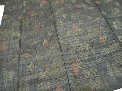 平和屋着物▽生紬 単衣 風景樹林文 正絹 逸品 AAAZ9568fy