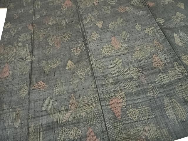 平和屋着物▽生紬 単衣 風景樹林文 正絹 逸品 AAAZ9568fy