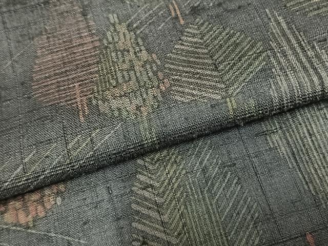 平和屋着物▽生紬 単衣 風景樹林文 正絹 逸品 AAAZ9568fy