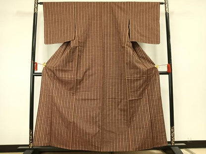 平和屋着物▽上質な紬 単衣 縞 正絹 逸品 AAAZ9569fy