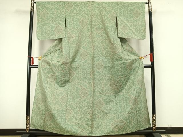 平和屋着物▽本場大島紬 単衣 幾何学花文 正絹 逸品 未使用 AAAZ9572fy