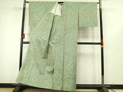 平和屋着物▽本場大島紬 単衣 幾何学花文 正絹 逸品 未使用 AAAZ9572fy
