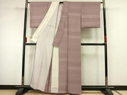 平和屋着物▽江戸小紋 単衣 横段草花文 正絹 逸品 AAAZ9573fy