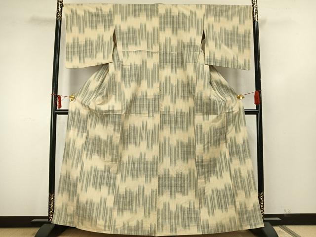 平和屋着物▽上質な紬　単衣　幾何学文様　正絹　逸品　AAAZ9574fy