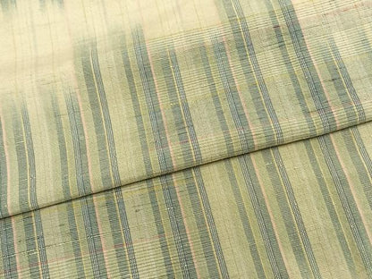 平和屋着物▽上質な紬　単衣　幾何学文様　正絹　逸品　AAAZ9574fy