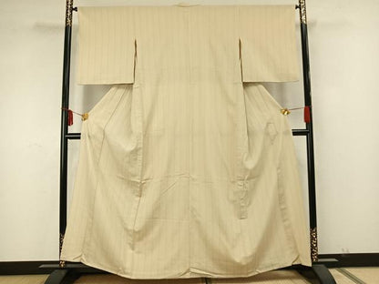 平和屋着物▽お召 単衣 縞 正絹 逸品 AAAZ9577fy