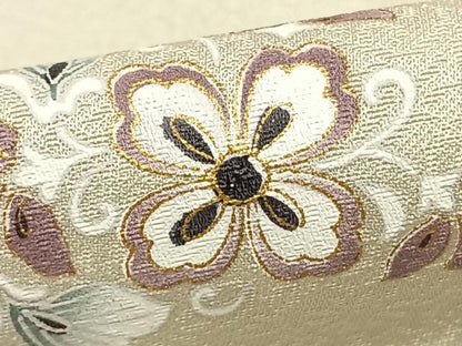 平和屋着物▽上質な小紋　単衣　花唐草文　金彩　正絹　逸品　AAAZ9582fy