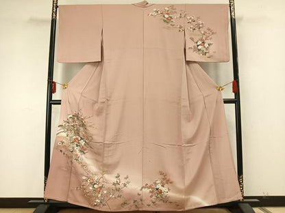 平和屋着物▽訪問着 単衣 草花文 暈し染め 金銀彩 正絹 逸品 AAAZ9583fy