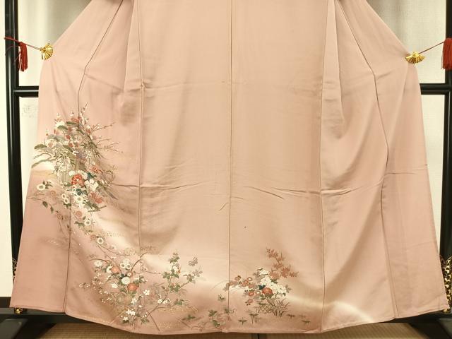 平和屋着物▽訪問着 単衣 草花文 暈し染め 金銀彩 正絹 逸品 AAAZ9583fy