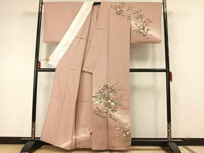平和屋着物▽訪問着 単衣 草花文 暈し染め 金銀彩 正絹 逸品 AAAZ9583fy