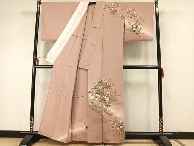 平和屋着物▽訪問着 単衣 草花文 暈し染め 金銀彩 正絹 逸品 AAAZ9583fy
