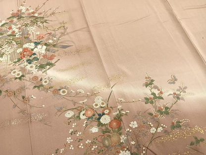 平和屋着物▽訪問着 単衣 草花文 暈し染め 金銀彩 正絹 逸品 AAAZ9583fy