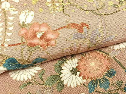 平和屋着物▽訪問着 単衣 草花文 暈し染め 金銀彩 正絹 逸品 AAAZ9583fy