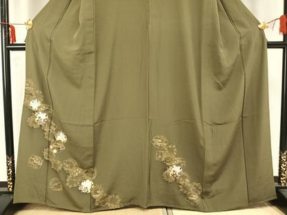 平和屋着物▽訪問着 単衣 刺繍 草花丸文 金銀彩 正絹 逸品 AAAZ9586fy