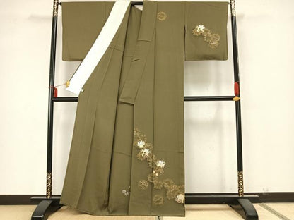 平和屋着物▽訪問着 単衣 刺繍 草花丸文 金銀彩 正絹 逸品 AAAZ9586fy