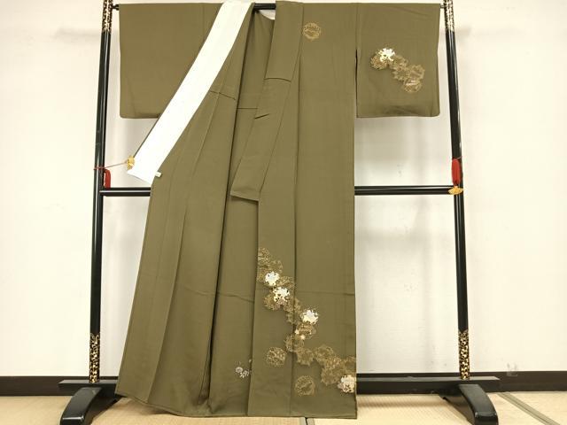 平和屋着物▽訪問着 単衣 刺繍 草花丸文 金銀彩 正絹 逸品 AAAZ9586fy
