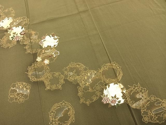 平和屋着物▽訪問着 単衣 刺繍 草花丸文 金銀彩 正絹 逸品 AAAZ9586fy
