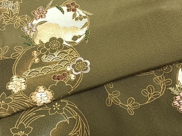 平和屋着物▽訪問着 単衣 刺繍 草花丸文 金銀彩 正絹 逸品 AAAZ9586fy