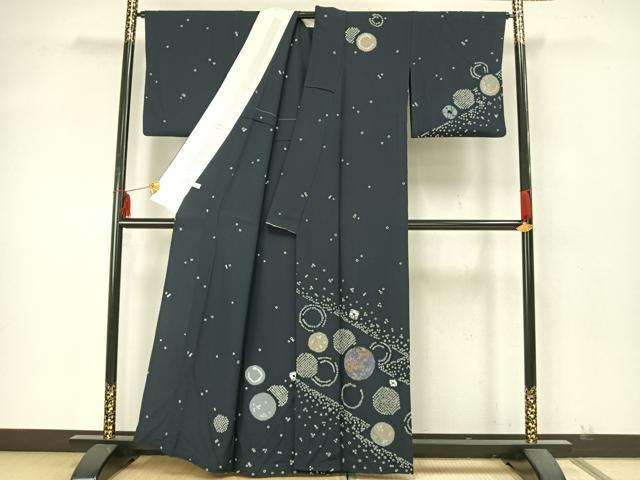 平和屋着物▽訪問着 単衣 絞り 草花丸文 金彩 正絹 逸品 AAAZ9589fy