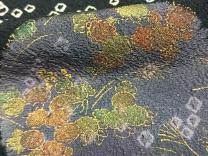 平和屋着物▽訪問着 単衣 絞り 草花丸文 金彩 正絹 逸品 AAAZ9589fy