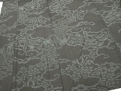 平和屋着物▽結城紬 単衣 花唐草文 正絹 逸品 AAAZ9596fy