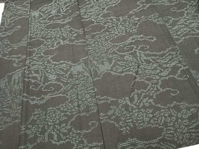 平和屋着物▽結城紬 単衣 花唐草文 正絹 逸品 AAAZ9596fy