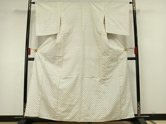 平和屋着物▽上質な紬 単衣 十字絣 正絹 逸品 AAAZ9598fy
