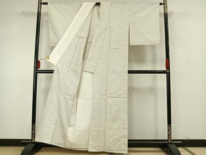 平和屋着物▽上質な紬 単衣 十字絣 正絹 逸品 AAAZ9598fy