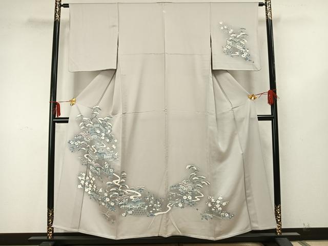 平和屋着物▽訪問着 単衣 風景草花文 正絹 逸品 AAAZ9599fy