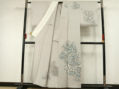 平和屋着物▽訪問着 単衣 風景草花文 正絹 逸品 AAAZ9599fy