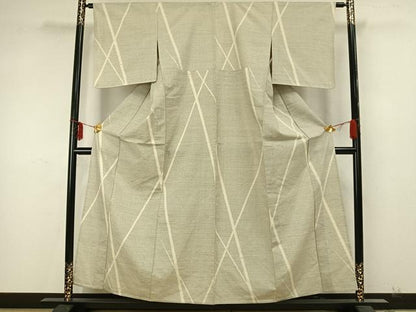 平和屋着物▽上質な紬　単衣　斜縞　正絹　逸品　AAAZ9600fy