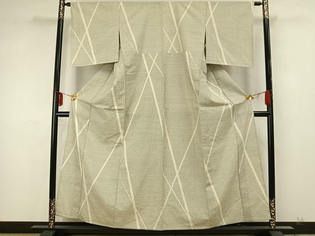 平和屋着物▽上質な紬　単衣　斜縞　正絹　逸品　AAAZ9600fy