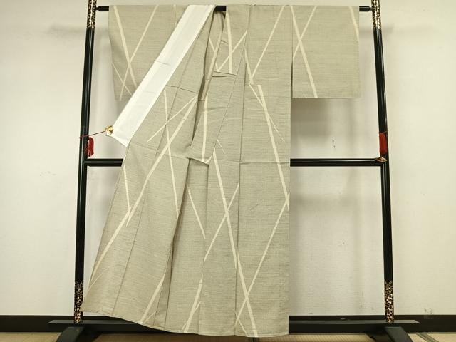 平和屋着物▽上質な紬　単衣　斜縞　正絹　逸品　AAAZ9600fy