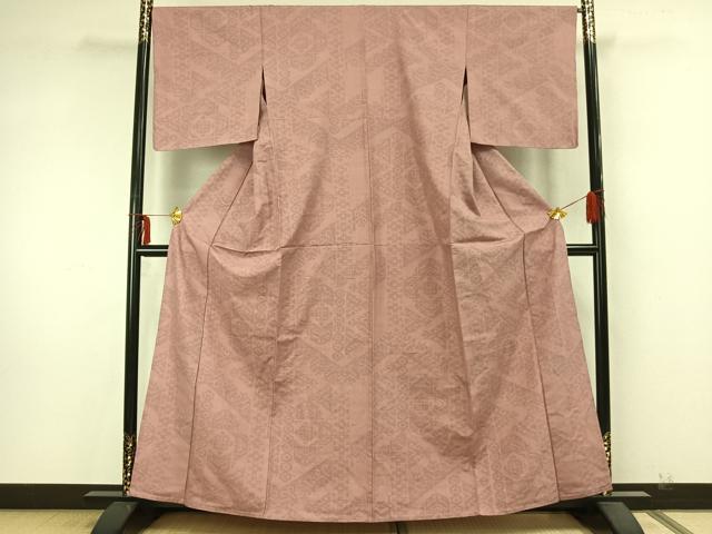 平和屋着物▽結城紬 単衣 80亀甲 幾何学文様 正絹 逸品 AAAZ9601fy