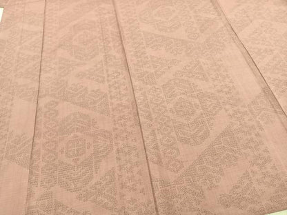 平和屋着物▽結城紬 単衣 80亀甲 幾何学文様 正絹 逸品 AAAZ9601fy