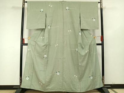 平和屋着物▽上質な紬 単衣 絞り 草花文 正絹 逸品 AAAZ9602fy