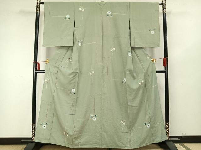 平和屋着物▽上質な紬 単衣 絞り 草花文 正絹 逸品 AAAZ9602fy