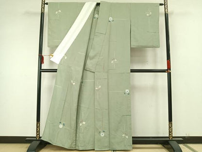 平和屋着物▽上質な紬 単衣 絞り 草花文 正絹 逸品 AAAZ9602fy
