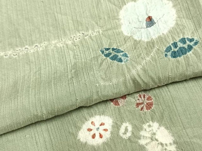 平和屋着物▽上質な紬 単衣 絞り 草花文 正絹 逸品 AAAZ9602fy