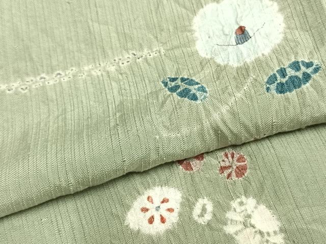 平和屋着物▽上質な紬 単衣 絞り 草花文 正絹 逸品 AAAZ9602fy