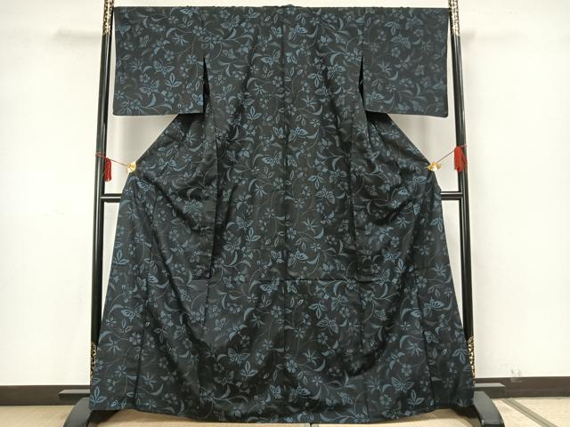 平和屋着物▽本場大島紬 単衣 花蝶文 正絹 逸品 AAAZ9603fy