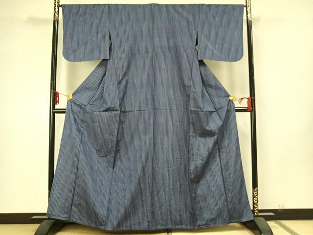 平和屋着物▽上質な紬 単衣 縞 正絹 逸品 AAAZ9606fy