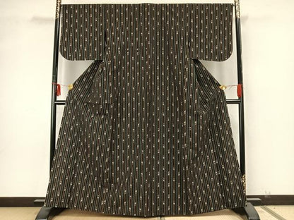 平和屋着物▽上質な紬 単衣 縞 正絹 逸品 AAAZ9608fy