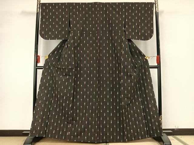 平和屋着物▽上質な紬 単衣 縞 正絹 逸品 AAAZ9608fy