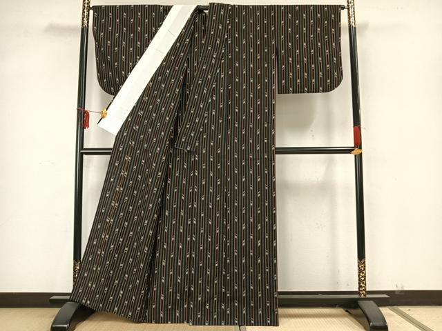 平和屋着物▽上質な紬 単衣 縞 正絹 逸品 AAAZ9608fy