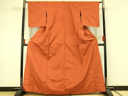 平和屋着物▽上質な紬　単衣　色無地　丹色　正絹　逸品　未使用　AAAZ9611fy
