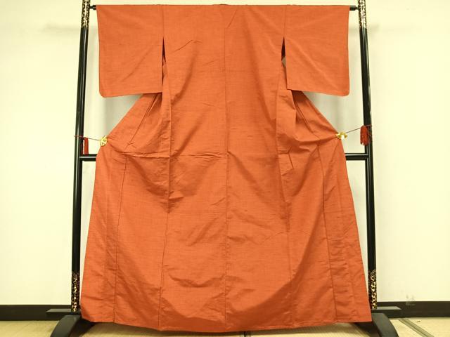 平和屋着物▽上質な紬　単衣　色無地　丹色　正絹　逸品　未使用　AAAZ9611fy