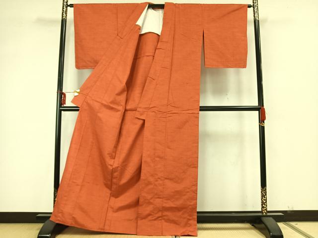 平和屋着物▽上質な紬　単衣　色無地　丹色　正絹　逸品　未使用　AAAZ9611fy