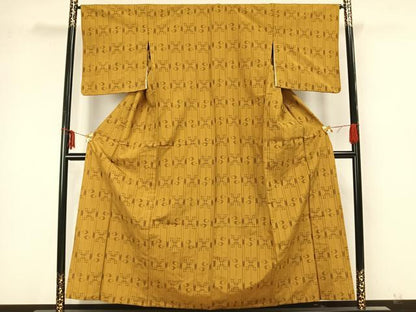 平和屋着物▽上質な紬 単衣 絣柄 正絹 逸品 AAAZ9612fy