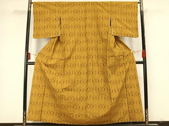 平和屋着物▽上質な紬 単衣 絣柄 正絹 逸品 AAAZ9612fy